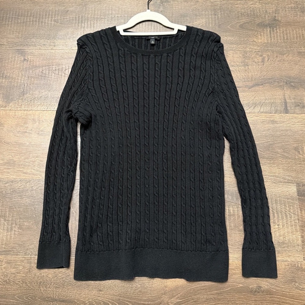 Talbots Woman Black Cable Knit Crewneck Sweater Womens 1X Plus Size Preppy